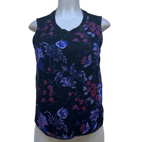 NWOT A New Day Blouse Small Black Sheer Embroidered Floral Sleeveless Lined - Picture 1 of 12